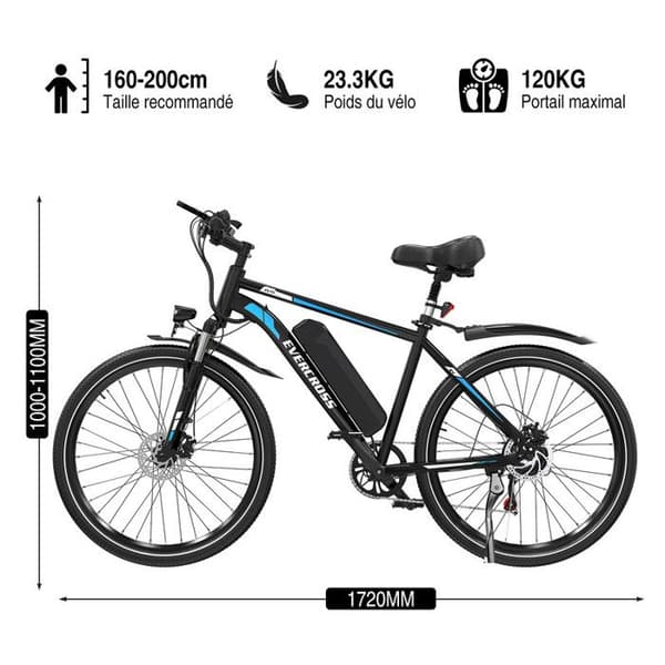 EVERCROSS TECH Elcykel 26" EK15 - Detachable battery 36V 12Ah Motor 250W 7-växlar Dubbel skivbroms Vuxen - Svart Blå
