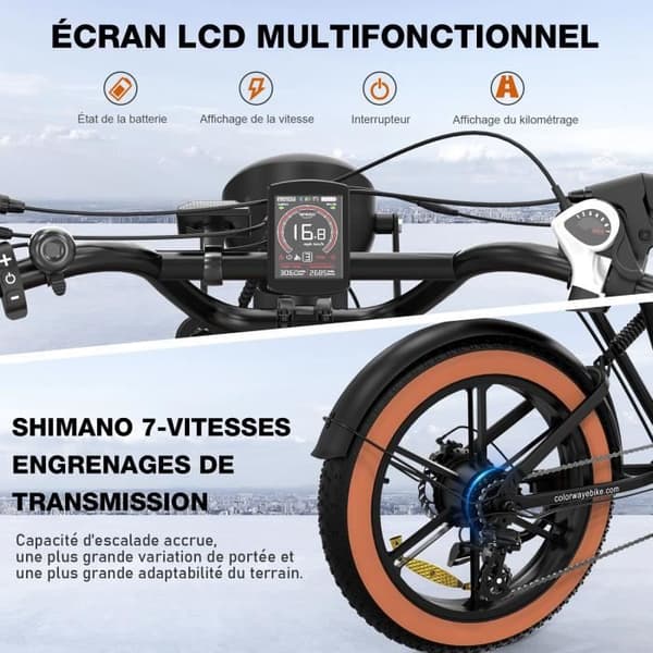 COLORWAY BK29 Elcykel, 20" E-BIKE för all terräng med 4.0 Fat Tire, 250W motor och 48V 15Ah batteri, Shimano 7 Speed