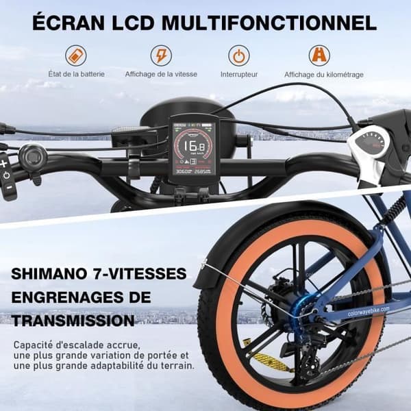 FÄRGSÄTTNING BK29 – Elektrisk Terrängcykel 20" Fat Bike 4.0, Motor 250W, Batteri 48V 15Ah, Shimano 7 Växlar – Blå