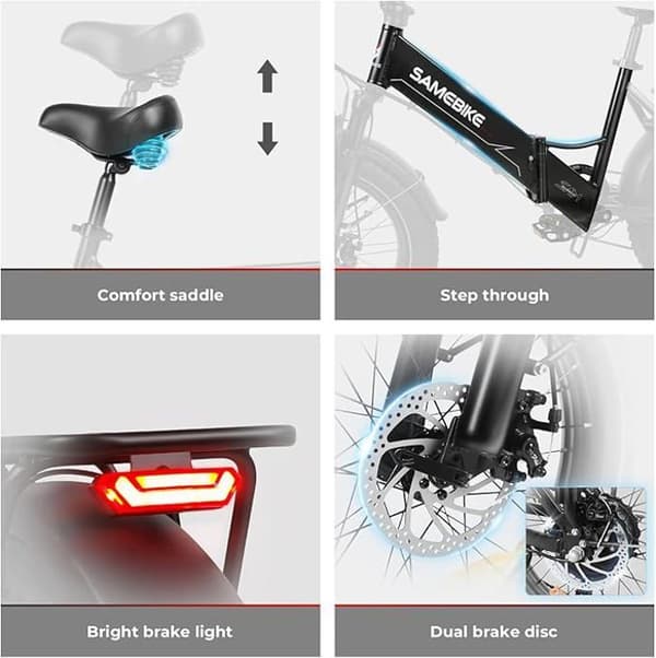 SAMEBIKE 20 Inch E-Bike LOTDM200-II-FT-WH, 48V 13Ah avtagbart batteri, Max. upp till 120 km,