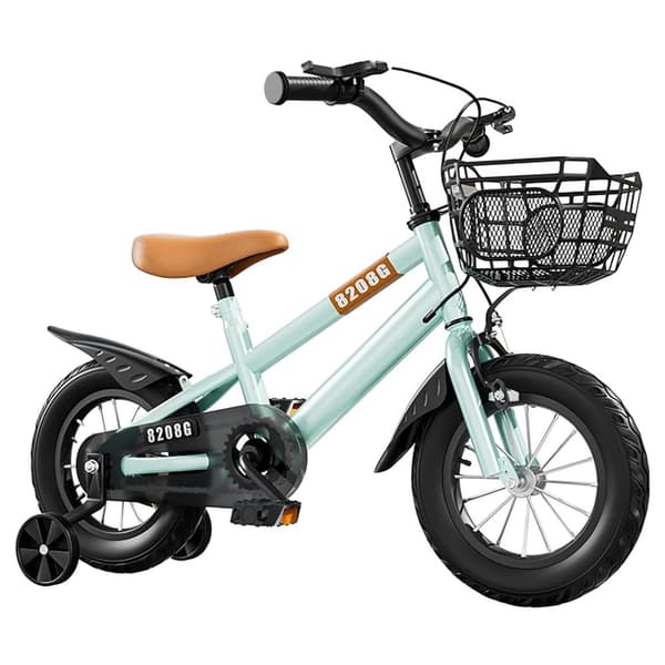 Børnecykel, 14 tommer, justerbart sæde, sikkerhedsstøttehjul,Grøn 14 tommer