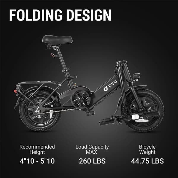 DYU C3 14'' folde elcykel med 250W motor og 7,5AH batteri, pedalstøttet rækkevidde op til 34KM.