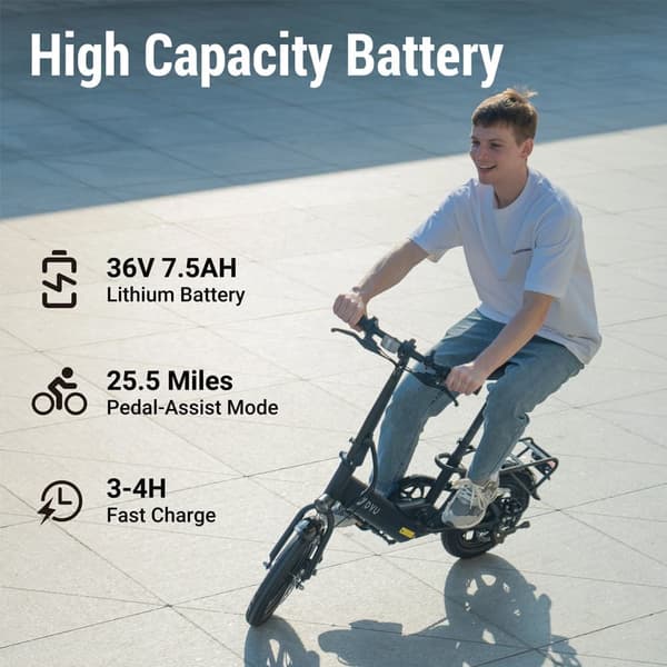 DYU C3 14'' folde elcykel med 250W motor og 7,5AH batteri, pedalstøttet rækkevidde op til 34KM.