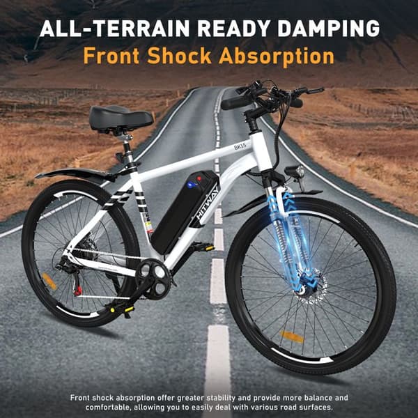 HITWAY Elcykel 26" vit, E-cykel med löstagbart 36V/12AH batteri, Shimano 7-växlad, MTB City E-Bike