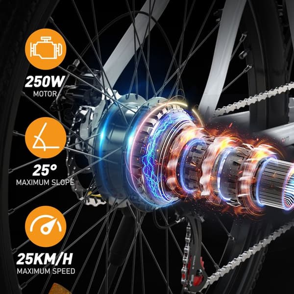HITWAY Elcykel 26" vit, E-cykel med löstagbart 36V/12AH batteri, Shimano 7-växlad, MTB City E-Bike