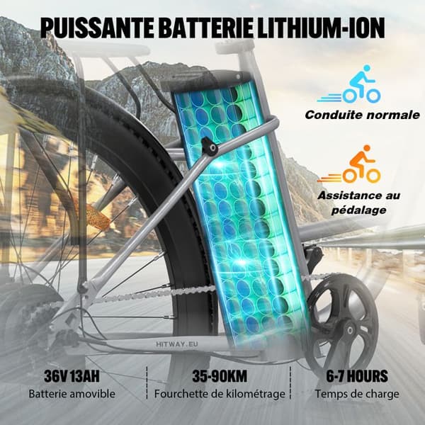 HITWAY Elcykel E-Bike 28 tum, 250W motor, 36V 13Ah batteri, 7 hastigheter, LCD-skärm - Silver