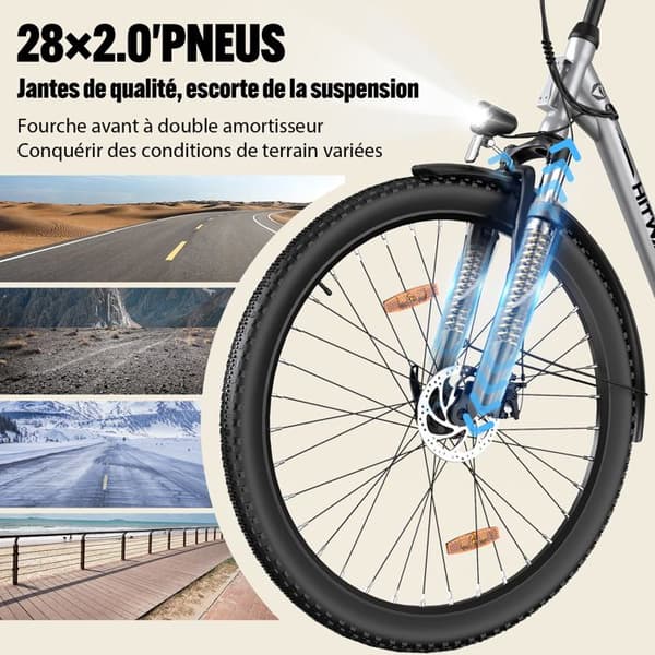 HITWAY Elcykel E-Bike 28 tum, 250W motor, 36V 13Ah batteri, 7 hastigheter, LCD-skärm - Silver
