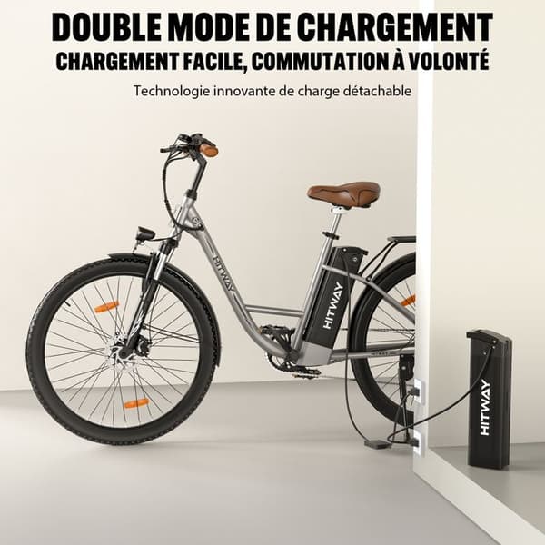 HITWAY Elcykel E-Bike 28 tum, 250W motor, 36V 13Ah batteri, 7 hastigheter, LCD-skärm - Silver