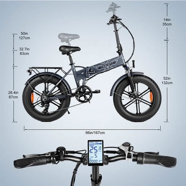 ENGWE EP-2 BOOST - Fällbar Elcykel 20" - Avtagbart batteri 48V 13Ah - Räckvidd 100km - Shimano 7 växlar - Fatbike, Grå