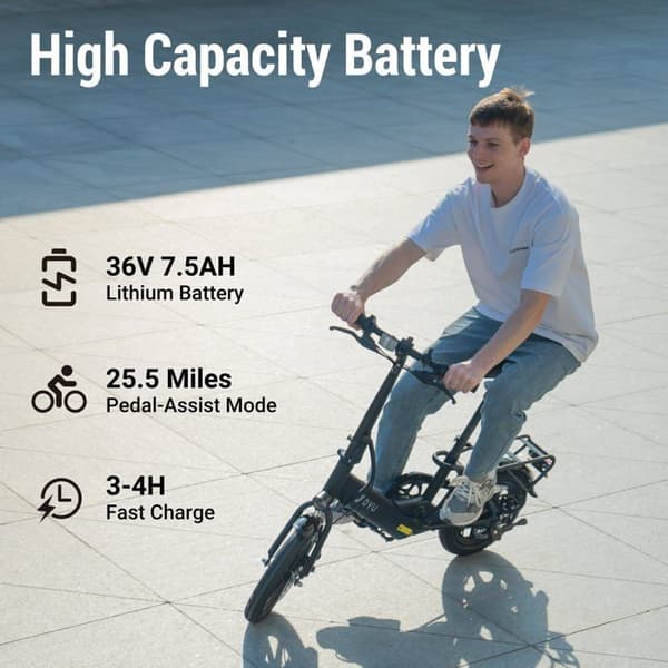 DYU C3 14 tums hopfällbar elcykel 36V 7,5ah 250W 25km/h 34KM svart Lättvikt 20kg