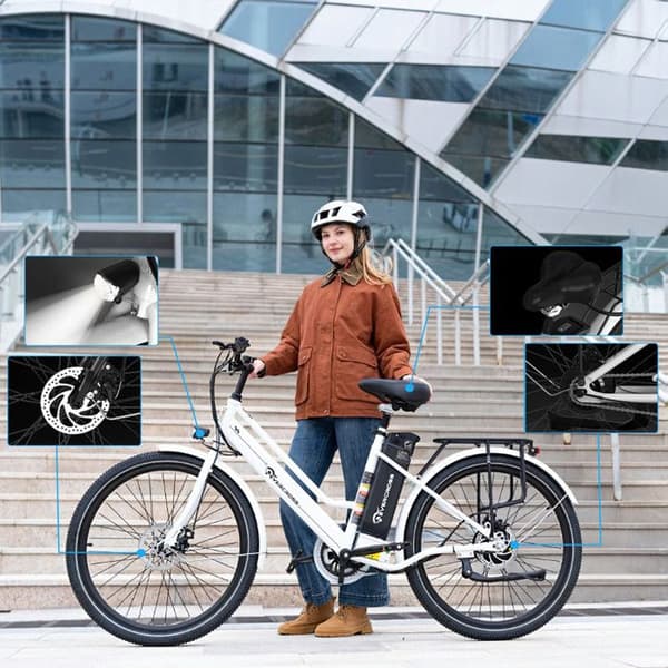 EVERCROSS EK8S Elcykel Lättviktsjärnram 26" - Avtagbart batteri 250W 3 körlägen LCD-skärm Höjdjusterbar - Vit