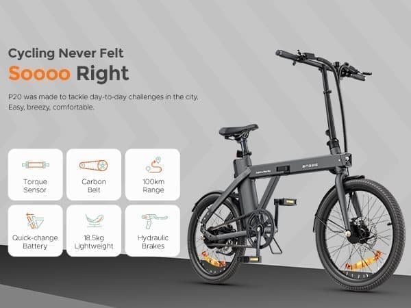 ENGWE P20 taitettava sähköpyörä, irrotettava akku, 36V 9.6Ah 100km, moottori 250W, vääntömomenttianturi, hydraulinen jarru, 18.5kg sähköpyörä