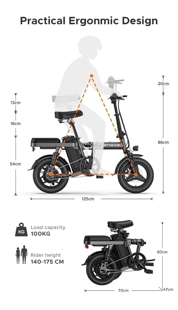 ENGWE T14 foldecykel, 14 tommer bycykel med LED-display, 48V / 10.2Ah batterirækkevidde op til 50 km, til teenagere voksne