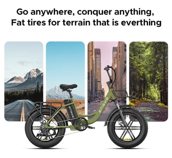 ENGWE L20 Elcykel, 20''×4.0" Fat Tire Ebike 48V 13Ah avtagbart batteri, Max räckvidd 140 km, 7 hastigheter
