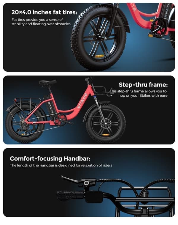 ENGWE L20 Elcykel, 20''×4.0" Fat Tire Ebike 48V 13Ah avtagbart batteri, Max räckvidd 140 km, 7 hastigheter