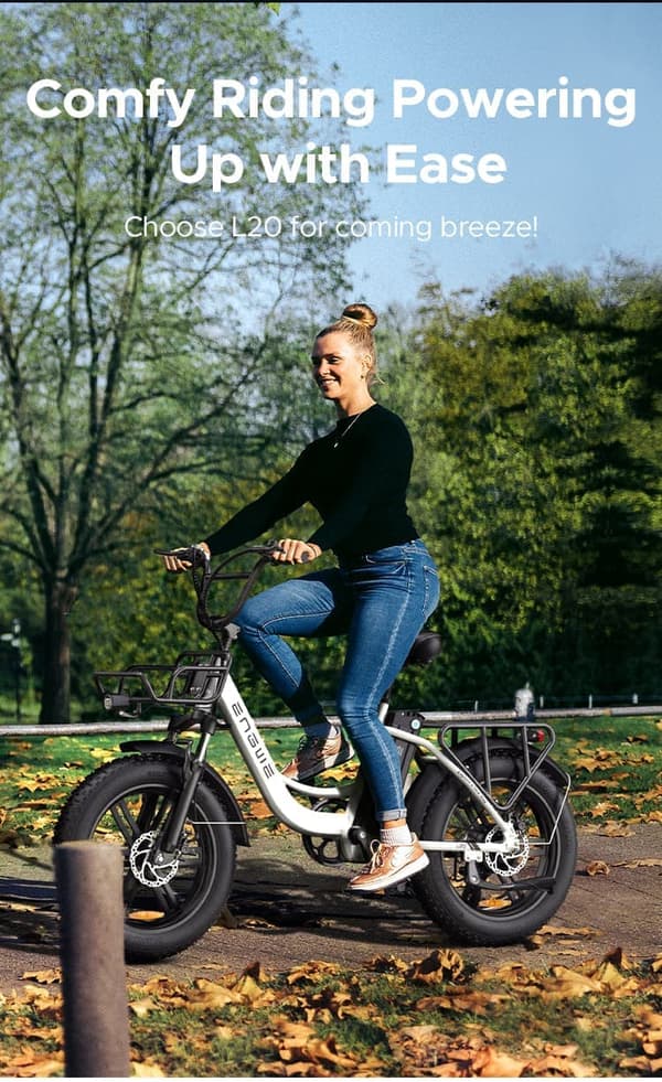 ENGWE L20 Elcykel, 20''×4.0" Fat Tire Ebike 48V 13Ah avtagbart batteri, Max räckvidd 140 km, 7 hastigheter