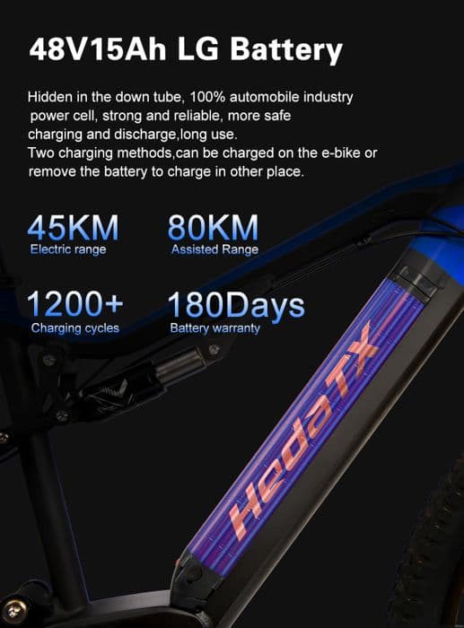 Elcykel HEDATX TX11 10,4Ah 48V 500W 70KM 25km/h XOFO Borstlös röd