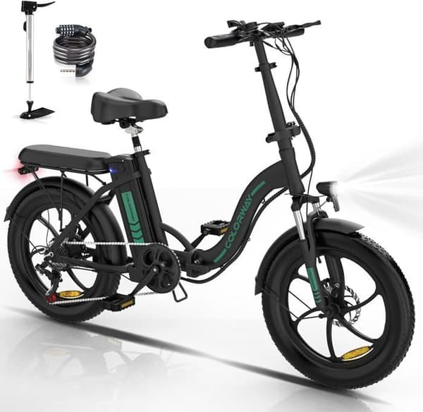 COLORWAY hopfällbar elcykel 20" - 36V/12Ah batteri - 250W motor - 7 hastigheter - svart