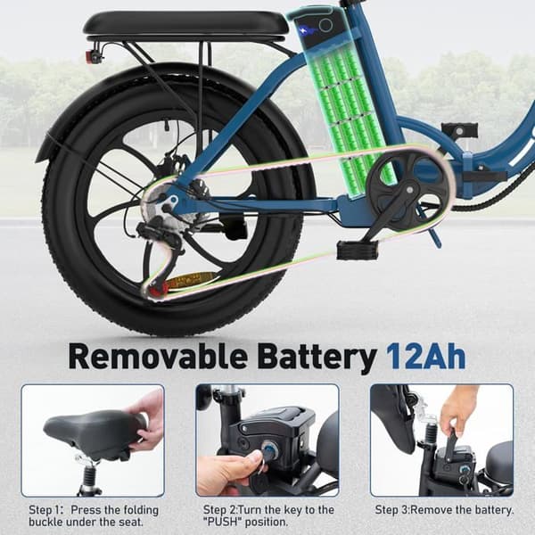 COLORWAY hopfällbar elcykel 20" - 36V/12Ah batteri - 250W motor - 7 hastigheter - Blå