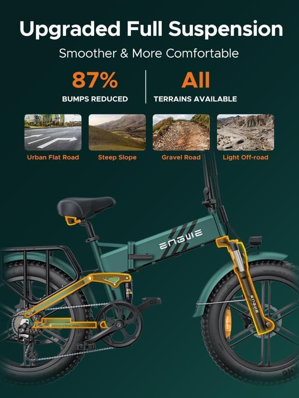 ENGWE Engine Pro 2.0 1200W huipputehoinen ebike, max 110km kantama, taitettava sähköpyörä, 52V 16AH akku, täysjousitus