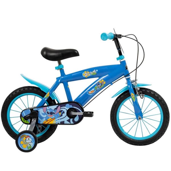 Disney Stitch 14" barncykel - nybörjarcykel med stabilisatorer, rolig sömdesign och komfort för barn i åldrarna 4 till 6