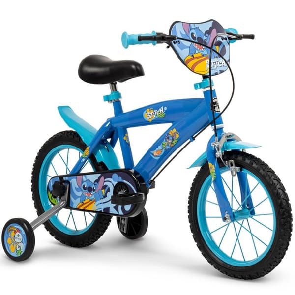 Disney Stitch 14" barncykel - nybörjarcykel med stabilisatorer, rolig sömdesign och komfort för barn i åldrarna 4 till 6