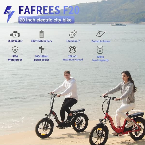 Fafrees F20  hopfällbar elcykel , 250W motor, 36V 16Ah batteri, 20" * 3,0" renkaat,topphastighet 25km/h, lastkapacitet 130kg