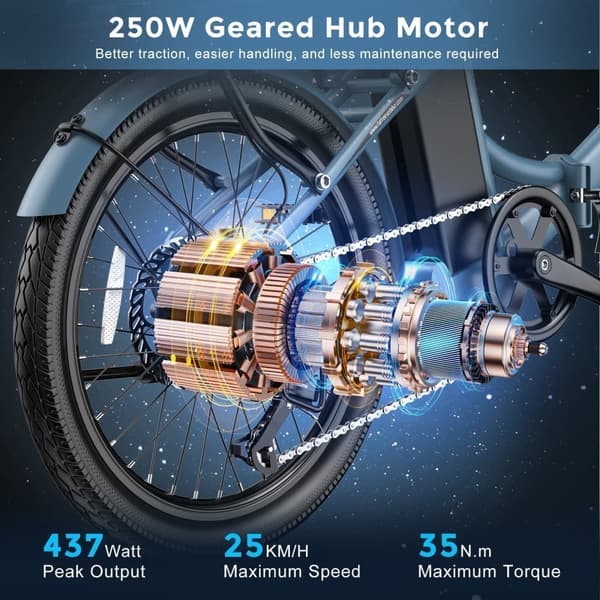 Fafrees F20Light Electric Bike 20 tum, 36V/16,75 Ah batteri, 250W motor, räckvidd upp till 65 – 120 km, hopfällbar