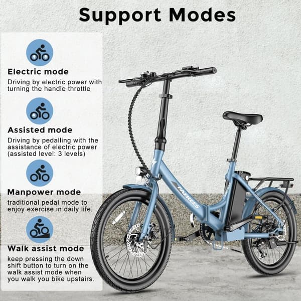 Fafrees F20Light Electric Bike 20 tum, 36V/16,75 Ah batteri, 250W motor, räckvidd upp till 65 – 120 km, hopfällbar