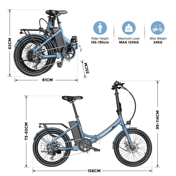 Fafrees F20Light Electric Bike 20 tum, 36V/16,75 Ah batteri, 250W motor, räckvidd upp till 65 – 120 km, hopfällbar