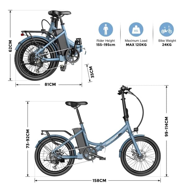 Fafrees F20Light Electric Bike 20 tum, 36V/16,75 Ah batteri, 250W motor, räckvidd upp till 65 – 120 km, hopfällbar
