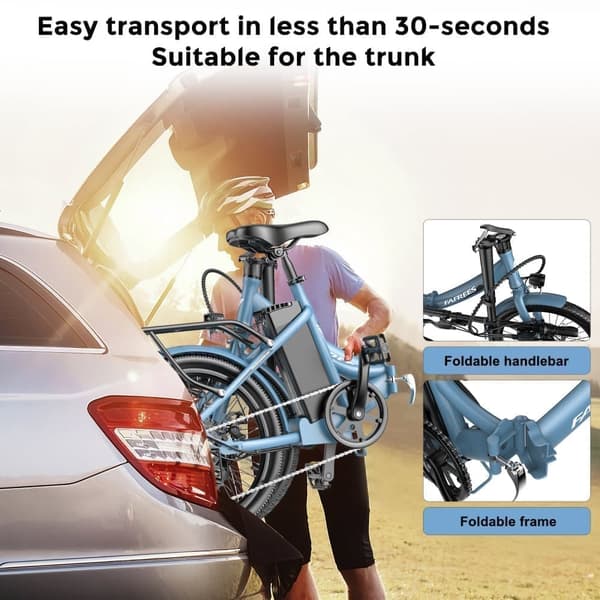 Fafrees F20Light Electric Bike 20 tum, 36V/16,75 Ah batteri, 250W motor, räckvidd upp till 65 – 120 km, hopfällbar
