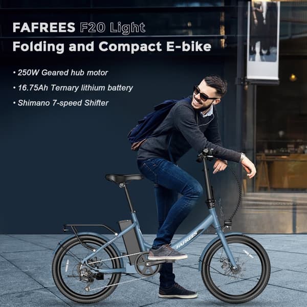 Fafrees F20Light Electric Bike 20 tum, 36V/16,75 Ah batteri, 250W motor, räckvidd upp till 65 – 120 km, hopfällbar