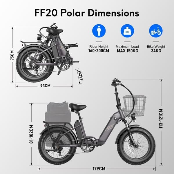 Fafrees FF20 Polar- hopfällbar cykel 20 tum med 48 V 10,4 Ah x 2 batterier,500 W motor och tre körlägen
