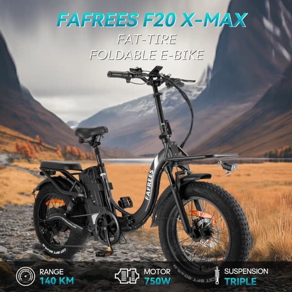 Fafrees F20 X-MAX hopfällbar elcykel 20 tum, 750W motor, 48 V 30 Ah Samsung batteri, 4.0 feta däck lastkapacitet 150 kg