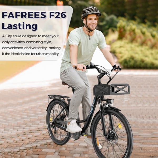 Fafrees F26 varaktig elcykel, 250W motor, 36V 20,3Ah batteri, 26*1,95'' däck, 25 km/h Max hastighet, 200 km räckvidd