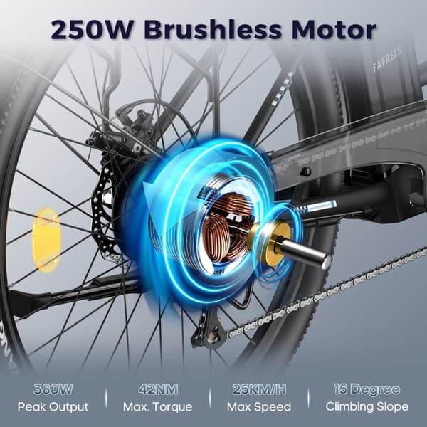 Fafrees F26 varaktig elcykel, 250W motor, 36V 20,3Ah batteri, 26*1,95'' däck, 25 km/h Max hastighet, 200 km räckvidd