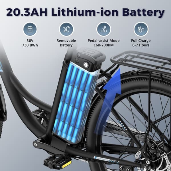 FAFREES F26 Loading Electric Bike, 250W motor, 36V 20,3Ah batteri, 26*1,95'' dæk, 25 km/t maks. hastighed, 200 km rækkevidde