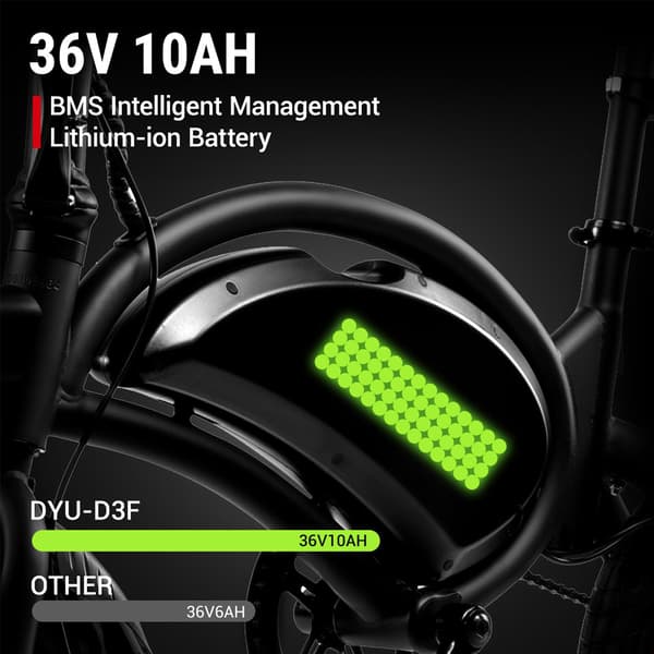 DYU D3F 14'' foldbar elcykel, 250 V motor, 10 Ah batteri, til teenagere