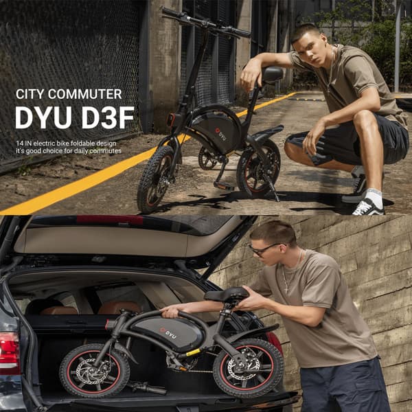 DYU D3F 14'' foldbar elcykel, 250 V motor, 10 Ah batteri, til teenagere