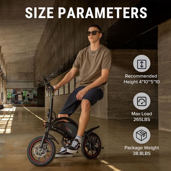 DYU D3F 14'' foldbar elcykel, 250 V motor, 10 Ah batteri, til teenagere