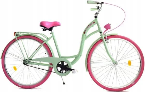 Dallas Bike 26 Tums Flickors Citycykel - Mintgrön med Rosa Accenter, Enkelväxlad, LED-belysning