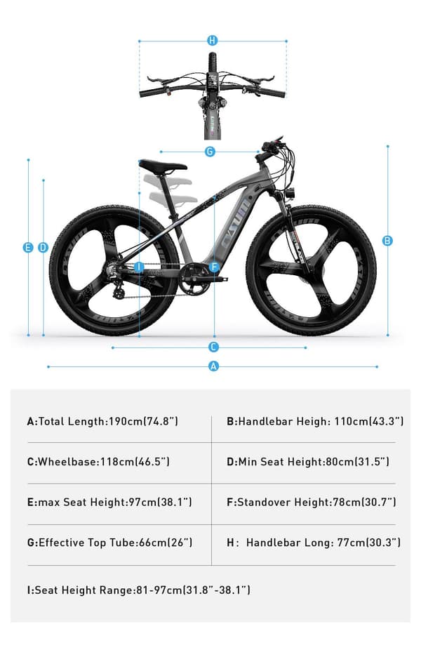 CYSUM-M520 sähköpyörä, 48V 14AH LG-akku, 500W moottori, 29 * 2.35 integroidut pyörät, 65-85KM kantama, 40KM / h suurin nopeus