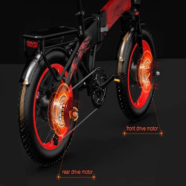 LANKELEISI X2000 MAX 2*1000W Dobbeltmotor elcykel, 20Ah batteri, 70-130 KM rækkevidde, 20''*4,0'' dæk, 7 gear, hydraulisk bremse.