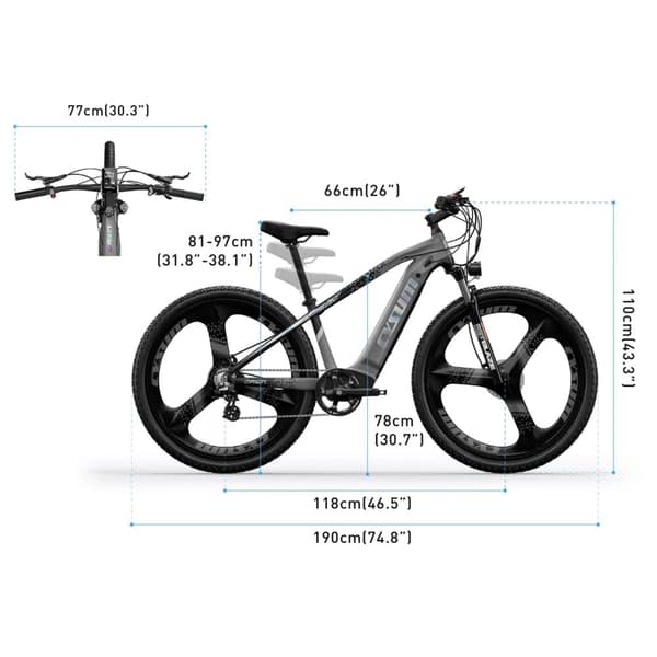 CYSUM-M520 Elcykel, 48V 14AH LG batteri, 500W motor, 29*2,35 Integrerade hjul, 65-85KM Räckvidd, 40KM/H Maxhastighet