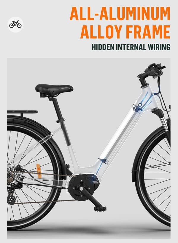 OneSport OT07 elektrisk cykel, 250W Bafang motor, 36V 10.4Ah batteri, maksimal hastighed 25 km / t, rækkevidde 70-90 km, Shimano 7-trins