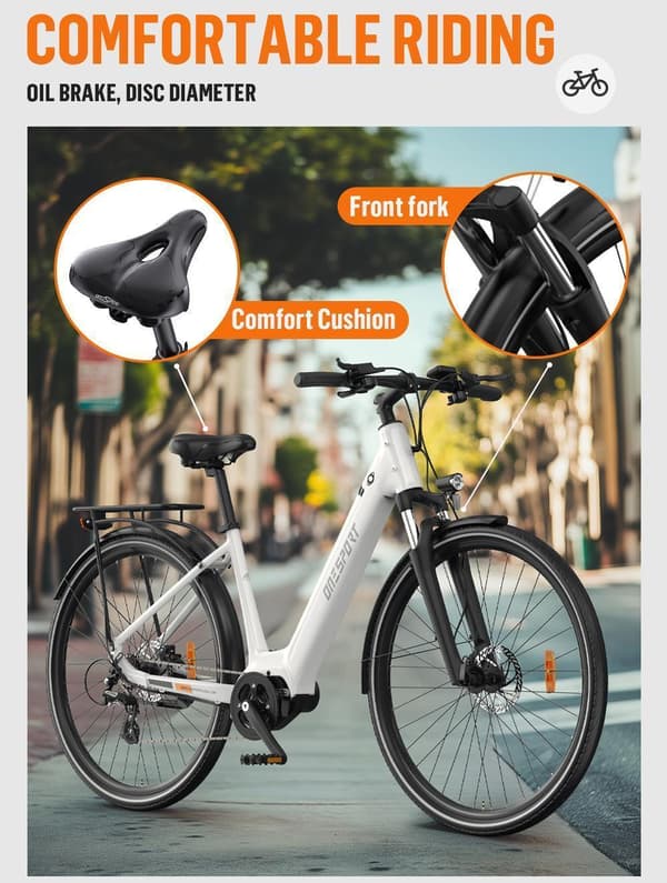 OneSport OT07 elektrisk cykel, 250W Bafang motor, 36V 10.4Ah batteri, maksimal hastighed 25 km / t, rækkevidde 70-90 km, Shimano 7-trins