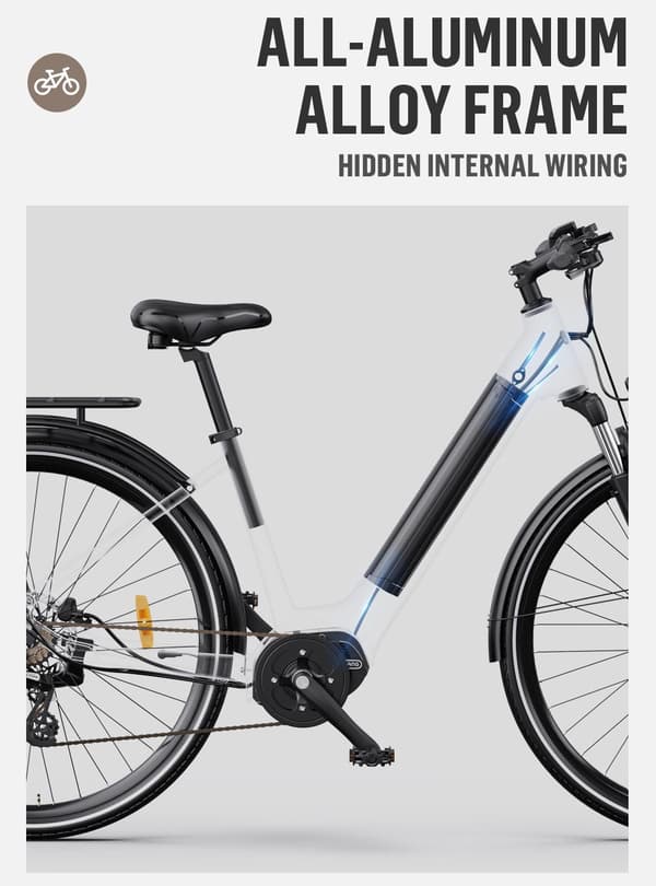 OneSport OT07 sähköpyörä, 250W Bafang-moottori, 36V 10.4Ah akku, suurin nopeus 25km / h, kantama 70-90km, Shimano 7-vaihteinen, musta