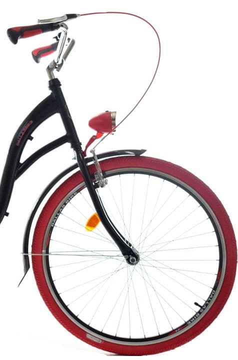 Dallas Bike 26 Tommer Bycykel til Teenagepiger - Sort Ramme, Røde Hjul, LED-lys