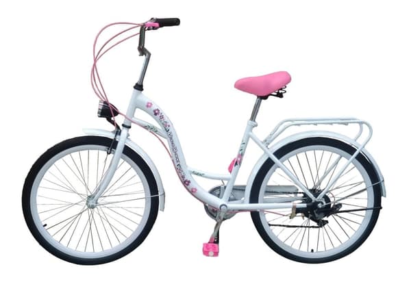 Viking Choice 24 Tums Flickcykel - 6 Shimano Växlar, Stålram, Vit & Rosa